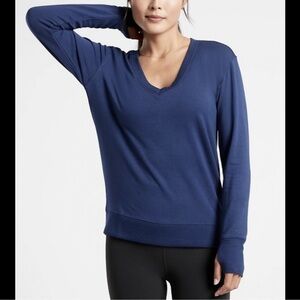 ATHLETA Women’s Navy Blue Long Sleeve Basic Shirt Top Soft Sweatshirt XSMALL